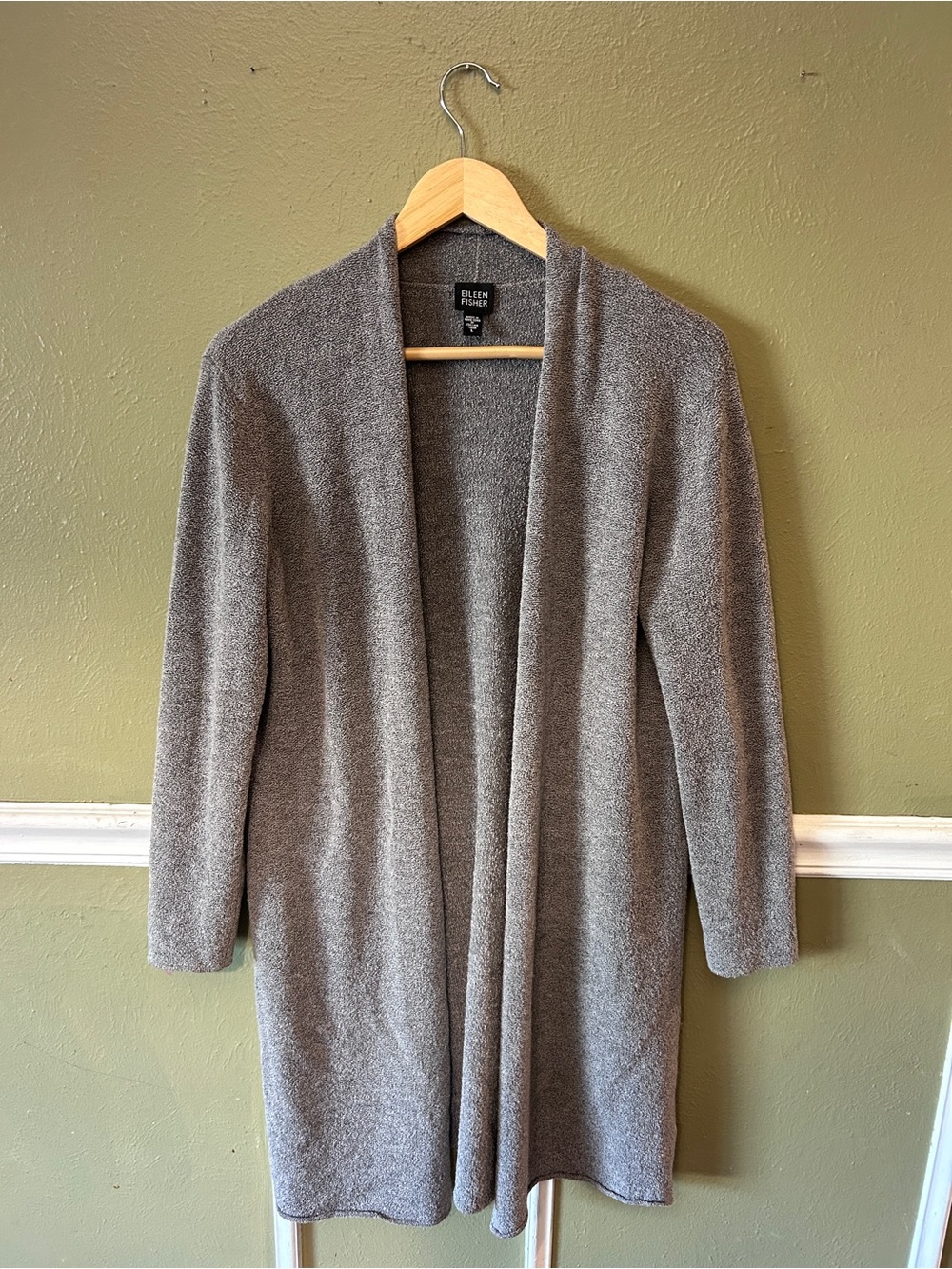 Eileen Fisher Long Open-Front Wool blend Minimalist Quiet Luxury Cardigan